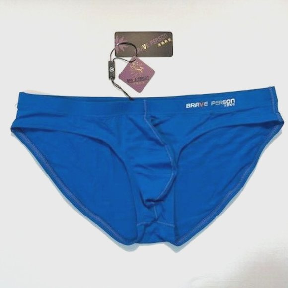 "Brave Person" Men's Swim Bikini Brief - Blue (BP9791-BL) Contoured Pouch - Picture 2 of 10